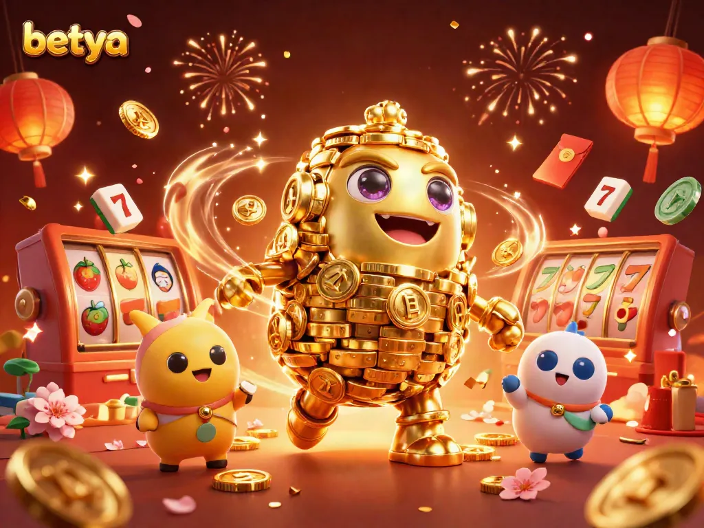 Win exciting jackpots at betya casino featuring a dynamic golden golem amidst vibrant slot reels.