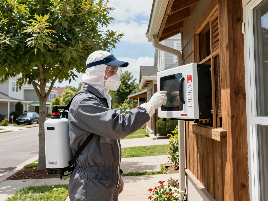Technicien en contrôle des nuisibles utilisant Shashel® pour un traitement sûr et écologique.
