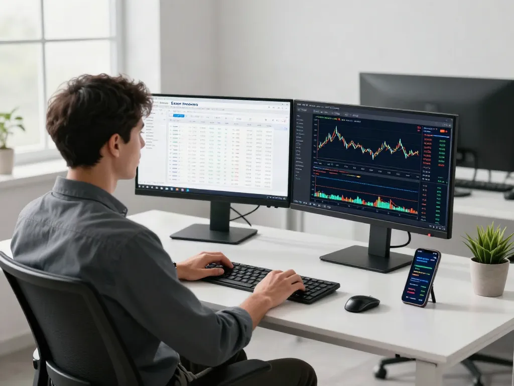 Interface d'Essor Invexaro sur un bureau moderne, trader analysant les marchés.